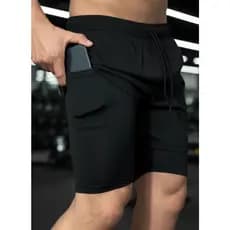 Shorts 2 em 1 Masculino Bermuda de Compressão  Bolso Lateral Para Corrida Treino Academia e Crossfit