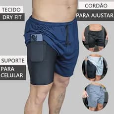 Shorts 2 em 1 Dry Fit Masculino Com Bolso Interno