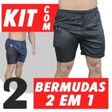 Kit 2 Bermudas 2 em 1 Com Bolso Interno Para Celular