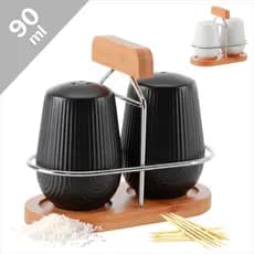 Saleiro e Paliteiro 90ml Em Cerâmica Com Suporte Em Bambu Oásis