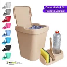 Kit Pia Com Lixeira 4,8L Rodinho e Porta Detergente Color Para Cozinha