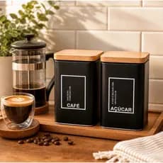 Kit Latas Herméticas Metal Porta Café Açúcar Mantimentos
