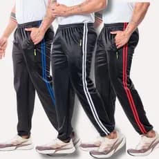KIT3 Calça Moletom Flanelado Chimpa Listrada lateral+Zipper Bolso-traseiro Casual-Caminhada Inverno-Frio