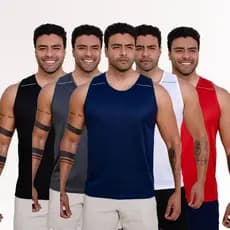KIT5   Regatas Masculinas Dry Fit Lisas Proteção UV 50+ Térmica  Corrida Para Treino Academia  Bloco de cores  Natal
