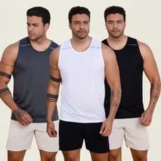 KIT3   Regatas Masculinas Dry Fit Lisas Proteção UV 50+ Térmica  Corrida Para Treino Academia  Bloco de cores  Natal