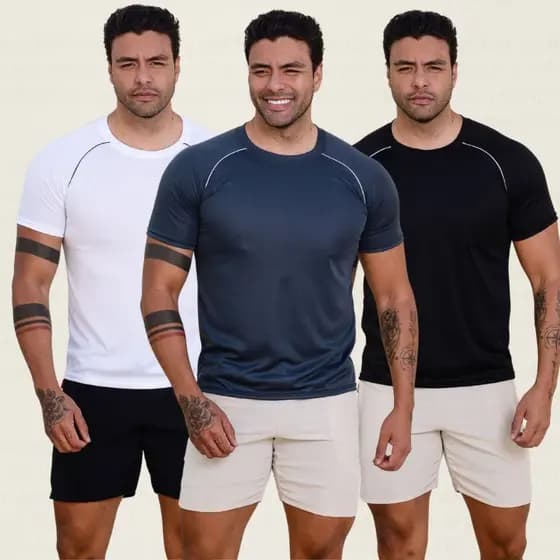 KIT3  Promoção Camiseta Dry Fit Masculina Lisa -  Treino Academia Exercícios Futebol Corrida Ciclismo Treino Respirável