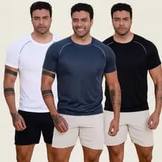 KIT3  Promoção Camiseta Dry Fit Masculina Lisa -  Treino Academia Exercícios Futebol Corrida Ciclismo Treino Respirável