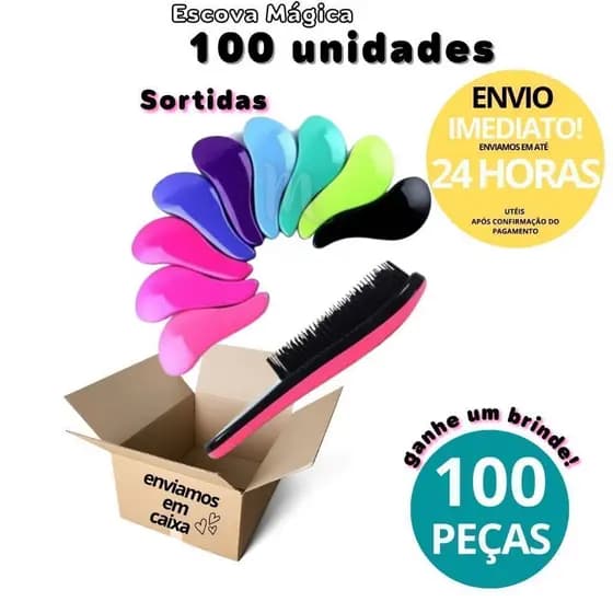 Escovas de cabelo no atacado,Caixa com 100 escovas de cabelo,escova de cebelo barata, escova magica,kit 100 escovas.