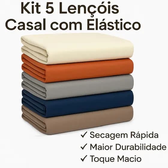 Kit 5 Lençol Casal Avulso 400 Fios Cama Box Com Elástico 100% Poliéster Cores Sortidas