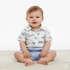 Conjunto Verão Praia Menino Bebê Estampado Com Sapatinho 04 Peças