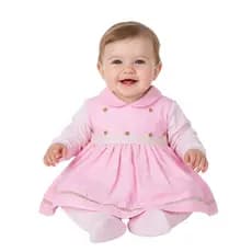 Macacão Bebê Menina Infantil Vestido Plush Inverno Quentinho Bordado
