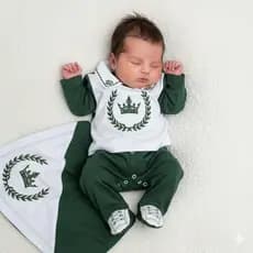 Saída Maternidade Menino Luxo Gola Bordada Coroa Príncipe - Roupas Para Bebê/Natal/Ano Novo