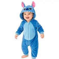 Macacão Infantil Para Bebê Inverno Plush Personagem Fantasia Stitch Azul Carnaval Pijama