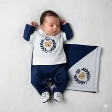 Saída Maternidade Menino Luxo Gola Bordada Coroa Príncipe - Roupas Para Bebê/Natal/Ano Novo