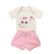 Conjunto Para Bebê Menina Body Com Shorts Bordado Estampas Diversas