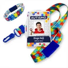 Crachá Autista PERSONALIZADO + Cordão com Trava de Segurança + Porta Crachá + Pulseira PCD