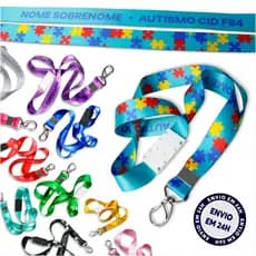 Cordão Autista Personalizado com Nome e CID Colorido com Trava de Segurança em 11 Cores