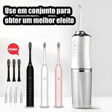 Kit Higiene Bucal Completo – Escova Elétrica + Irrigador Portátil Recarregável via USB