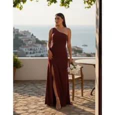 Vestido Longo De Festa Tubinho Um Ombro Só Com Fenda Lateral Convidada Elegante