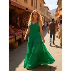 Vestido Longo de Festa Feminino Alças Finas Plisssado Saia Rodada Acinturado Modelador
