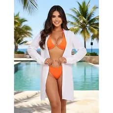Saida De Praia Manga Longa Verde Chemise Tendência Viagem Sem Bolso Vestido