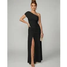 Vestido Feminino Longo Noiva Civil Batizado Formatura Um Ombro Só Com Fenda E Drapeado Moda Festa Elegante Luxo Chic