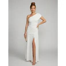 Vestido Feminino De Luxo Longo Drapeado Madrinha Casamento Civil Com Fenda Lateral Assimétrico Blogueira Chic
