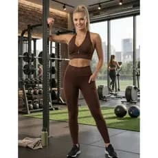 Conjunto Fitness Feminino Modelador Calça Legging Cintura Alta e Top Academia Ginástica Yoga