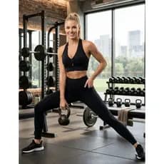 Conjunto Treino Feminino Preto Calça Legging Suplex e Top Fitness Alta Qualidade Gisele Moda