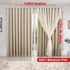 Cortina Blackout Blecaute PVC Com Voil Liso 3,00 × 2,70 SALA QUARTO E ESCRITÓRIO PROMOÇÃO OFERTA