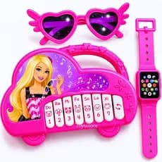 Piano Teclado Barbie Com Óculos e Relógio Brinquedo Musical Infantil