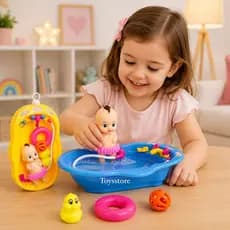 Brinquedo Kit 5 peças Boneca com banheira e acessorios