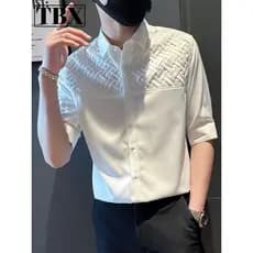 Street Wear camisa de manga curta masculina negócios Casual topos bonito Polegada camisas masculinas na moda forro fino#