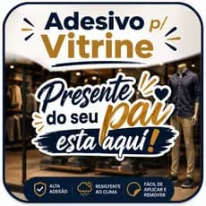 Adesivo Vitrine Loja Dia dos Pais formato 130x60cm - 1 unid - Vinil fosco - Arte padrão - Produção todos os dias