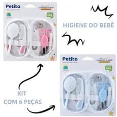 Kit Higiene Bebê 6 Peças com Necessaire – Cortador de Unha, Tesoura, Adaptador de Cortador, Pente e Escova de Cabelo