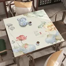 Toalha de mesa de couro com padrão de lótus estilo chinês, toalha de mesa quadrada, tapete para mesa de mahjong, tapete