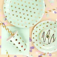 Suprimentos para festas de aniversário: pratos de papel com bolinhas, pratos de bolo com bolinhas, pratos descartáveis p