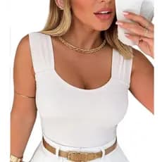 Regata Linda elegante Canelada Premium Decote Quadrado