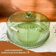 Porta Bolo Torta Boleira Acrílica Igual Vidro Linda Cor Verde Cristal