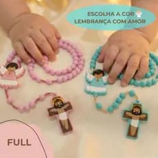 Terço infantil verde ou rosa anjinho anjo da guarda lembrancinha