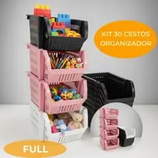 Caixa Organizadora Bin Empilhável Plástico Preto Rosa Branco Kit 5 e 10 mini