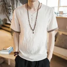 Estilo chinês masculino abotoado asiático camiseta solta de manga curta Plus Size fino estilo chinês#中国风男装盘扣亚T恤宽松短袖大码体恤薄