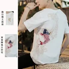 Camiseta masculina de manga curta bordada na moda nacional tamanho grande gordura estilo nacional camiseta Top#国潮刺绣短袖T恤男