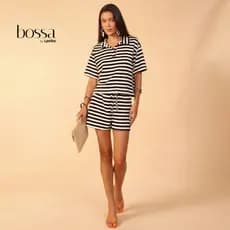 Lovito Bossa Conjunto Polo e Shorts Listrado Basico Moda Feminina SHB1213BRL1243