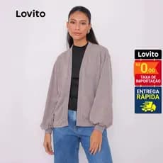 Lovito Cardigan Manga Longa Bufante Feminina Basica CDB543BRL573