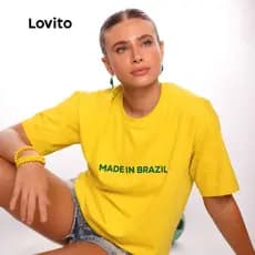 Lovito Camiseta Casual Feminina Brasil Core Copa do Mundo Made In Brazil TSB17351765