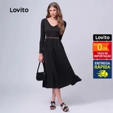 Lovito Vestido Feminino Midi Manga Longa Saia Evasê DRB433BRL462