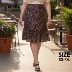 Lovito Saia Feminina Midi com Babado Barra Animal Print Plus Size SKB267BRL296