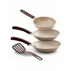 Kit Jogo de Frigideiras 3 Pçs Antiaderente 6 Camadas Desenhada Crema com Espátula