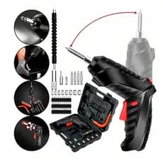 Kit Parafusadeira Elétrica Sem Fio 47 Chaves Fenda Cor Preto